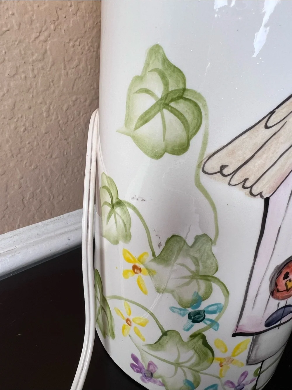Vintage Ceramic Birdhouse Lamp, Folk Art Cottagecore Table Lamp